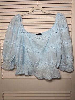 Light Blue Eyelet Peasant Crop Top | Cottagecore Boho